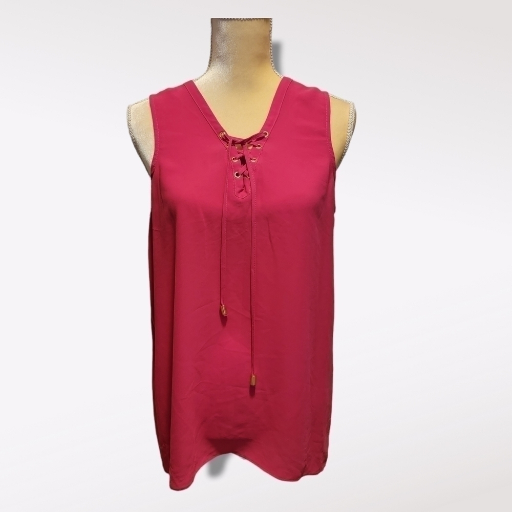 VIOLET & Claire Pink Sleeveless Blouse - Lace-up V-neck T04 Show
